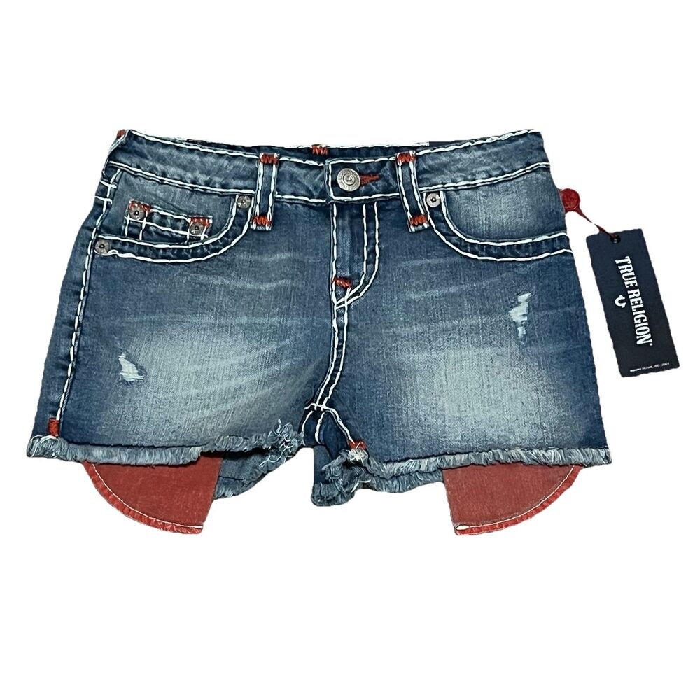 True Religion Bobby Super T Denim Shorts Cut Off Raw Hem Women’s Size 12 - NWT